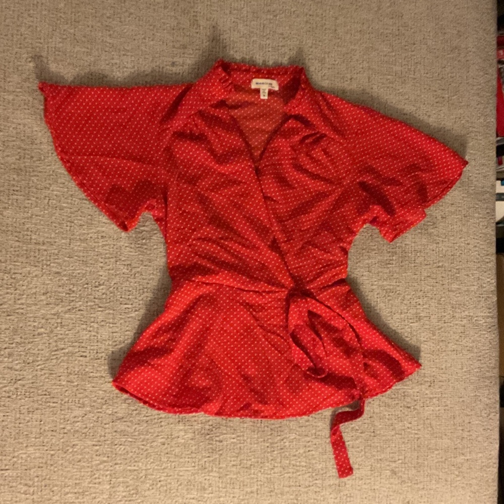 Monteau Scarlet Polka Dot Wrap Blouse